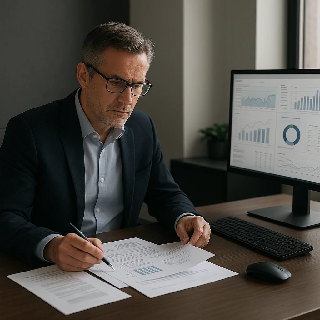 Dirigeant de PME en train d’optimiser sa gestion avec des outils numériques