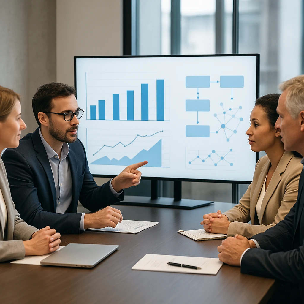 Équipe de PME analysant un processus digitalisé sur écran