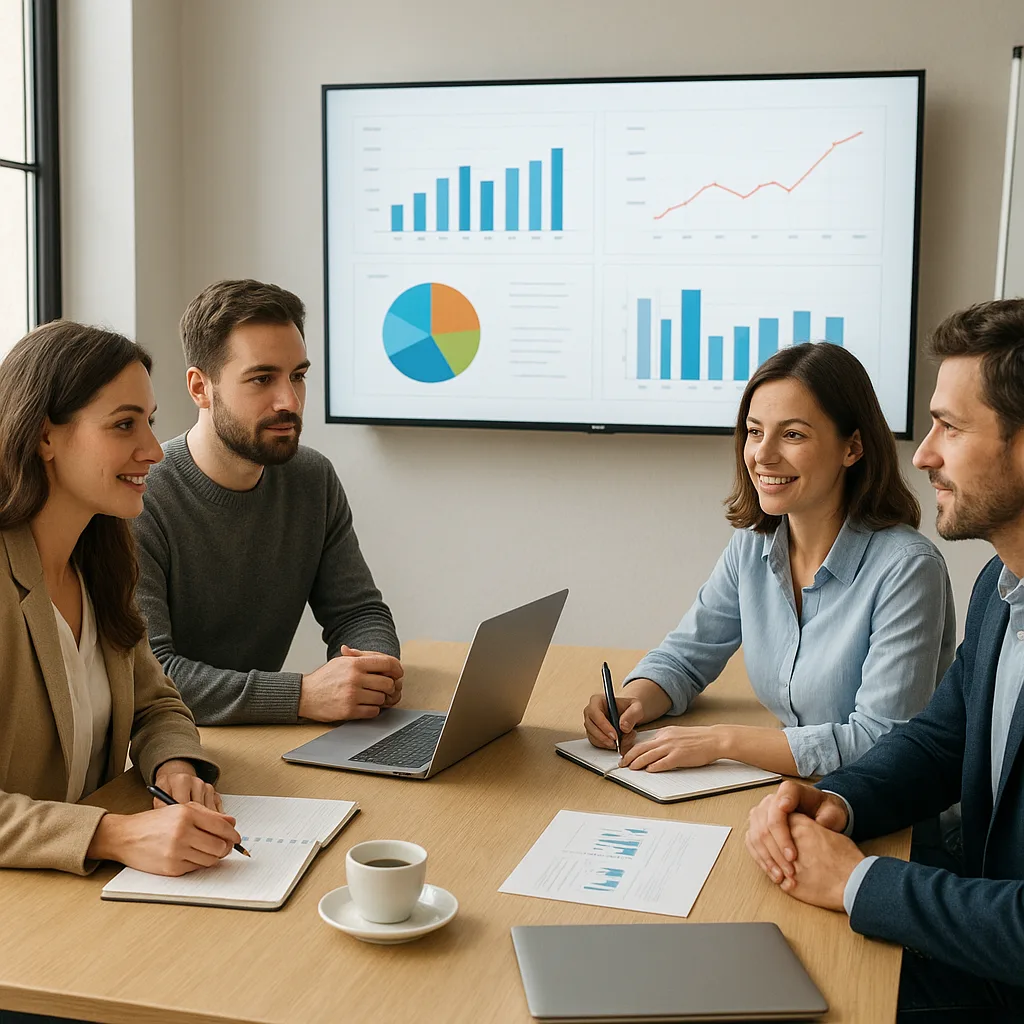 Marketing digital pour PME : stratégie simple pour générer des prospects 2 Équipe de PME analysant une stratégie de marketing digital