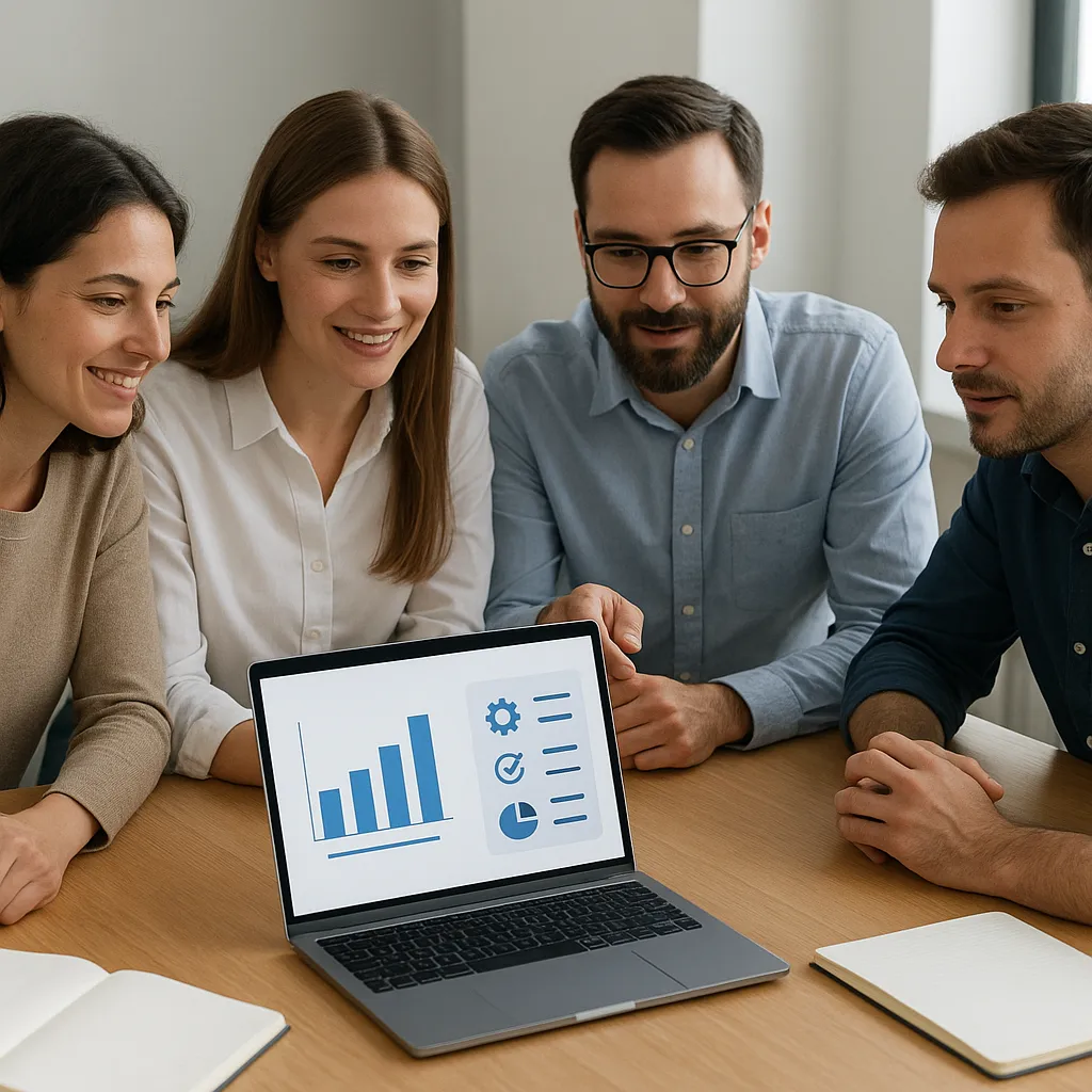 Équipe de PME française utilisant des outils numériques pour gagner en efficacité