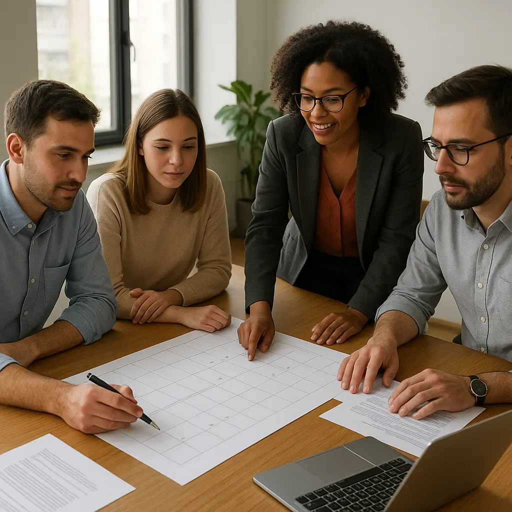 Équipe de TPE/PME en réunion pour organiser les priorités de gestion