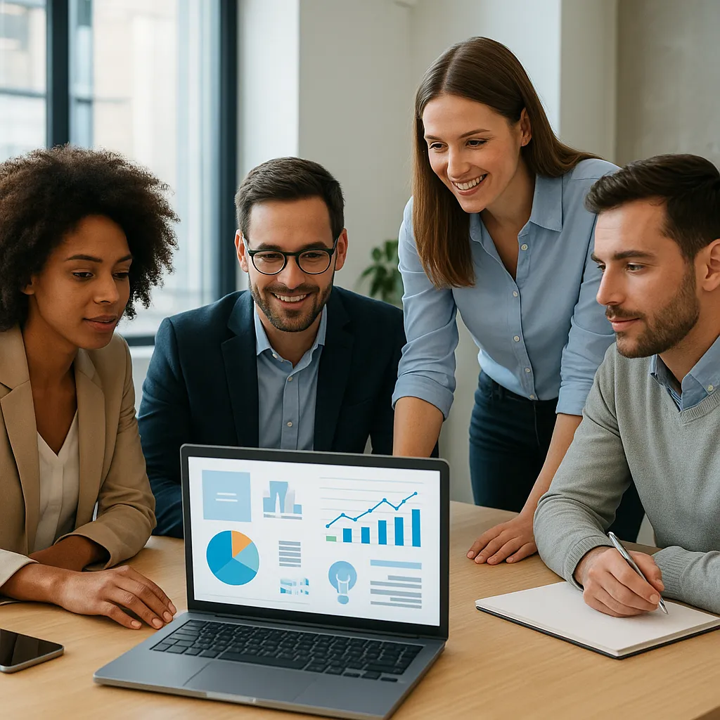 Intelligence artificielle en entreprise : usages concrets pour les dirigeants 2 Équipe marketing utilisant l’intelligence artificielle en entreprise pour piloter ses campagnes