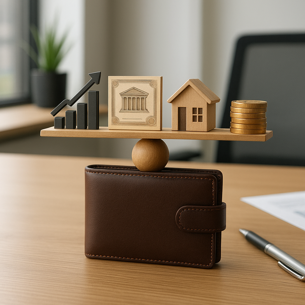 Diversification de portefeuille : principe, avantages et erreurs à éviter 2 Représentation visuelle d’une diversification de portefeuille avec plusieurs classes d’actifs