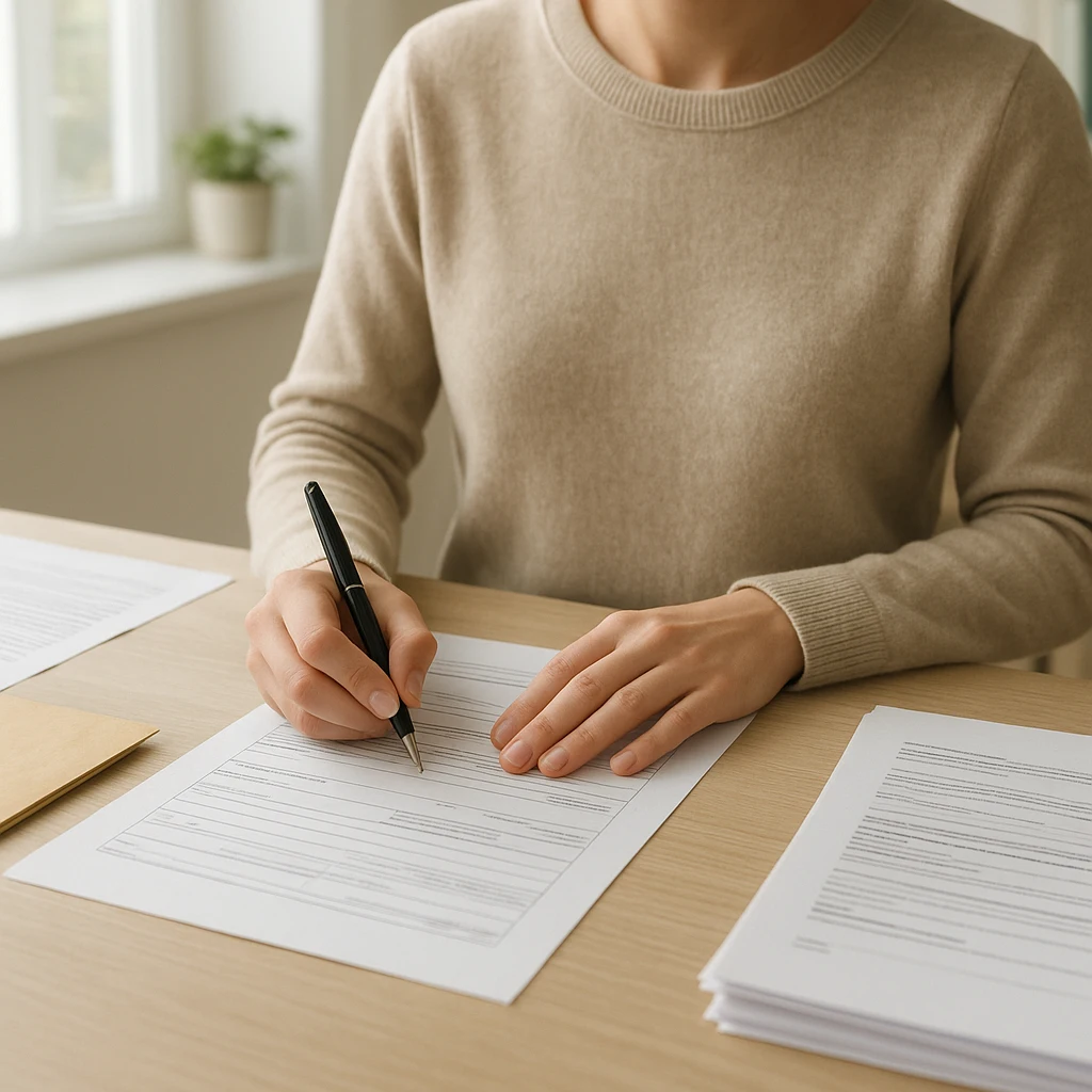 Pourquoi la préfecture demande une attestation d’hébergement ? 2 Personne préparant une attestation d’hébergement avec ses justificatifs